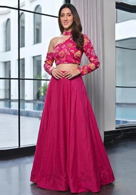 Magenta Embroidered Organza Lehenga Set
