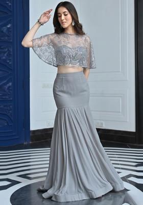 Grey Sequin Silk Blend Lehenga Set
