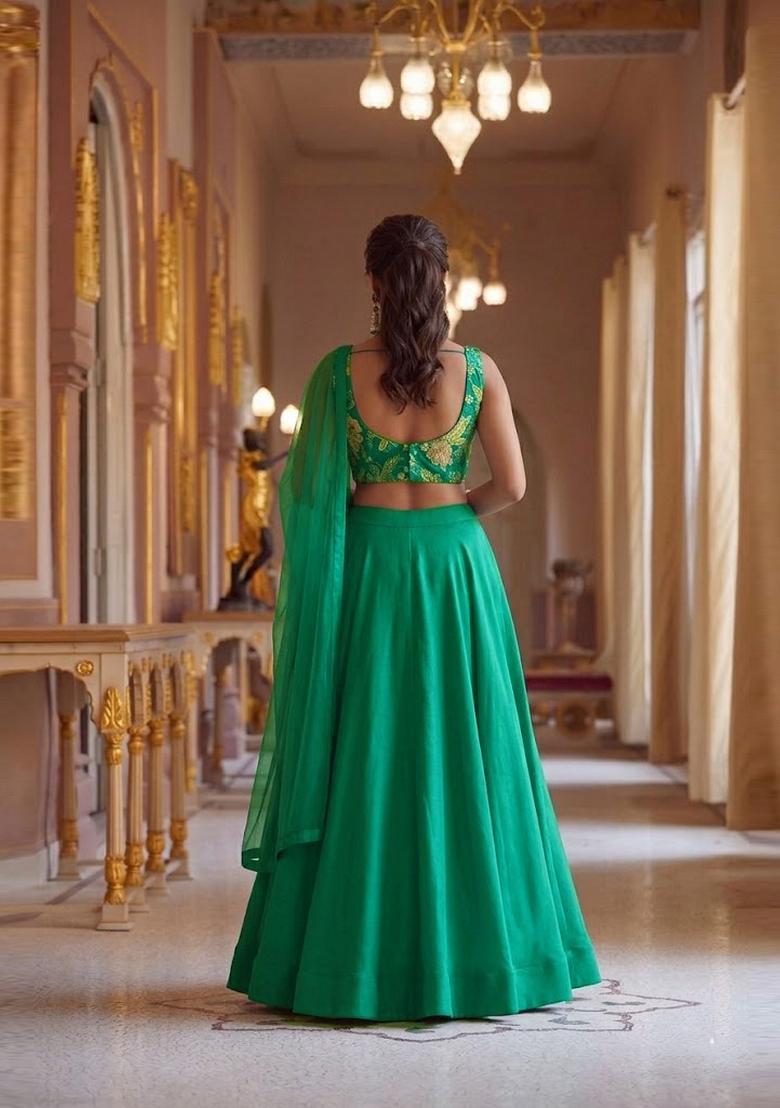 Teal Embroidered Organza Lehenga Set - Indya