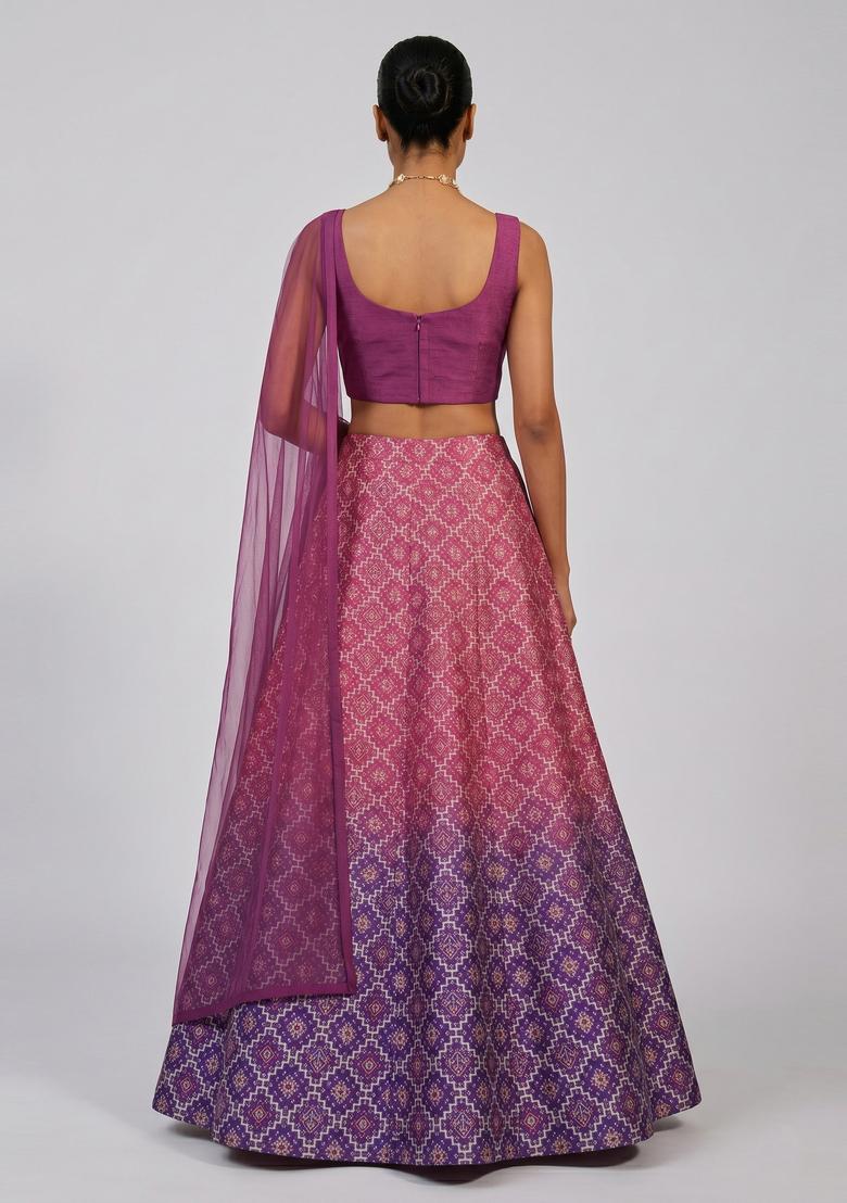 Multicolor Printed Silk Blend Lehenga Set - Indya