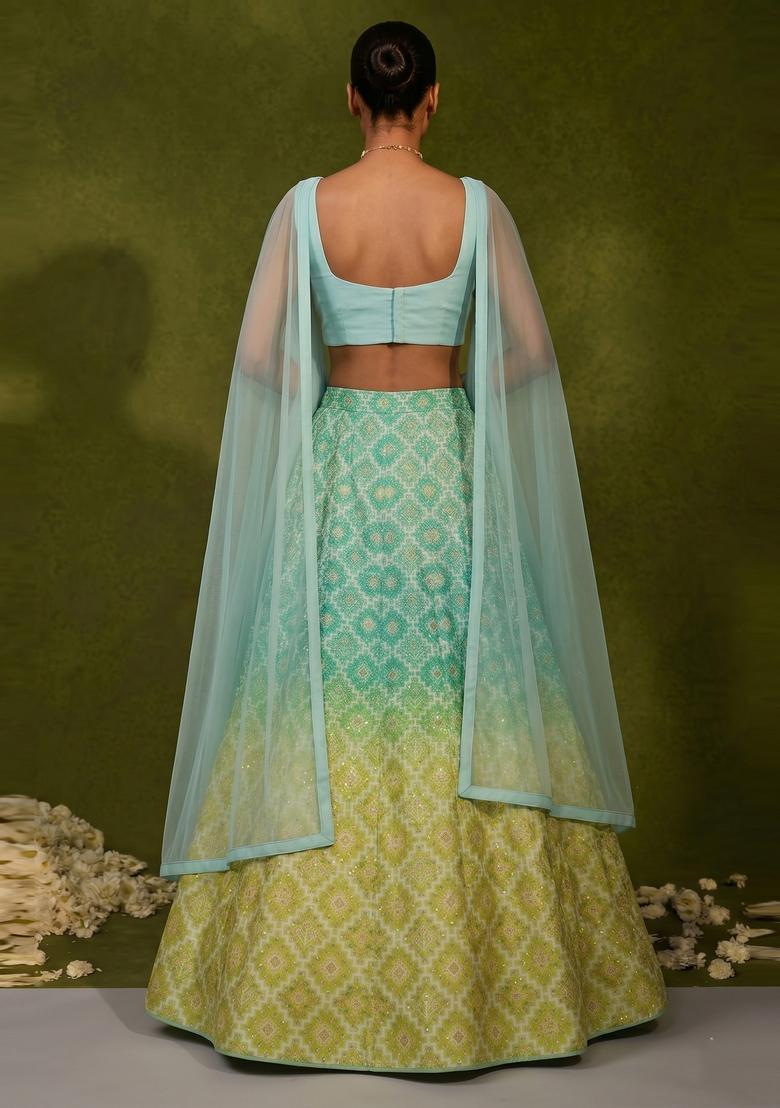 Multicolor Printed Silk Blend Lehenga Set - Indya