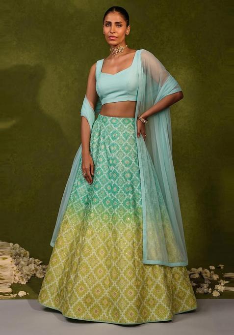 Multicolor Printed Silk Blend Lehenga Set