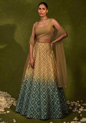 Multicolor Printed Silk Blend Lehenga Set