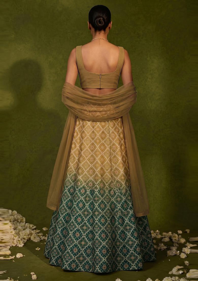 Multicolor Printed Silk Blend Lehenga Set - Indya