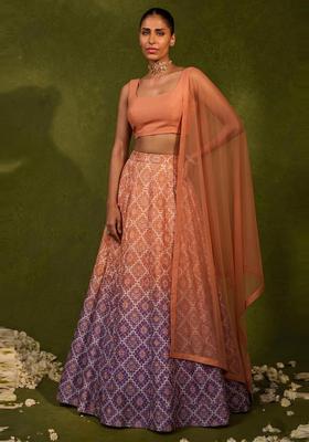 Multicolor Printed Silk Blend Lehenga Set