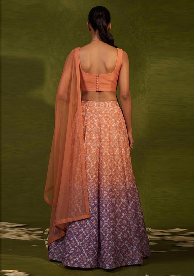 Multicolor Printed Silk Blend Lehenga Set - Indya