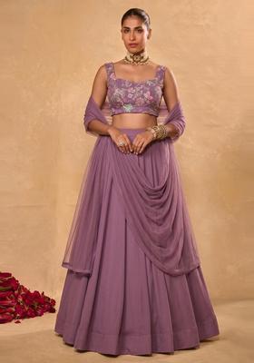 Mauve Embroidered Crepe Lehenga Set