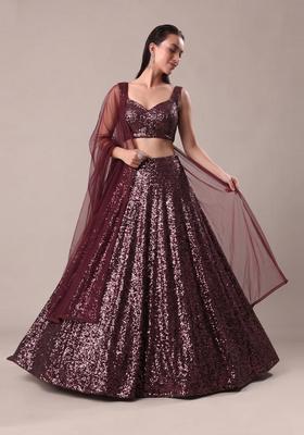 Deep Maroon Sequin Georgette Lehenga Set