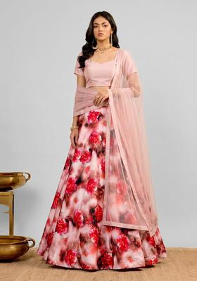 Blush Pink Printed Crepe Lehenga Set