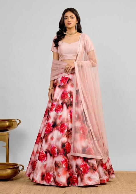 Blush Pink Printed Crepe Lehenga Set