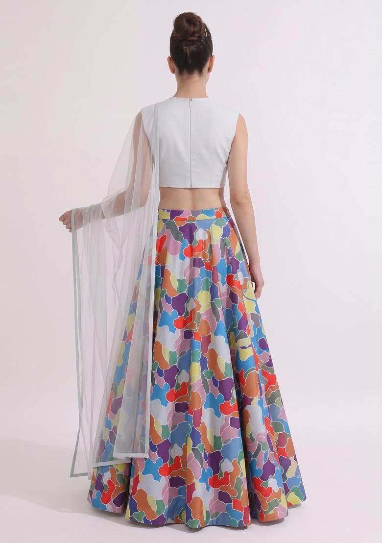 Multicolor Printed Crepe Lehenga Set - Indya