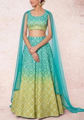 Multicolor Printed Silk Blend Lehenga Set