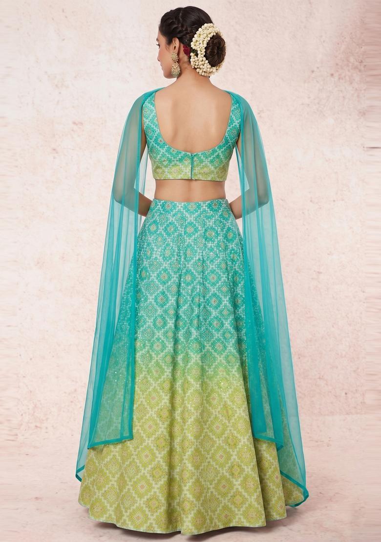 Multicolor Printed Silk Blend Lehenga Set - Indya