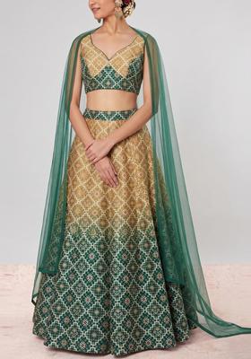 Multicolor Printed Silk Blend Lehenga Set