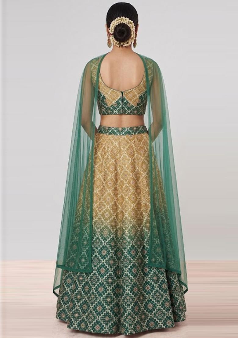 Multicolor Printed Silk Blend Lehenga Set - Indya