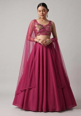 Magenta Embroidered Organza Lehenga Set