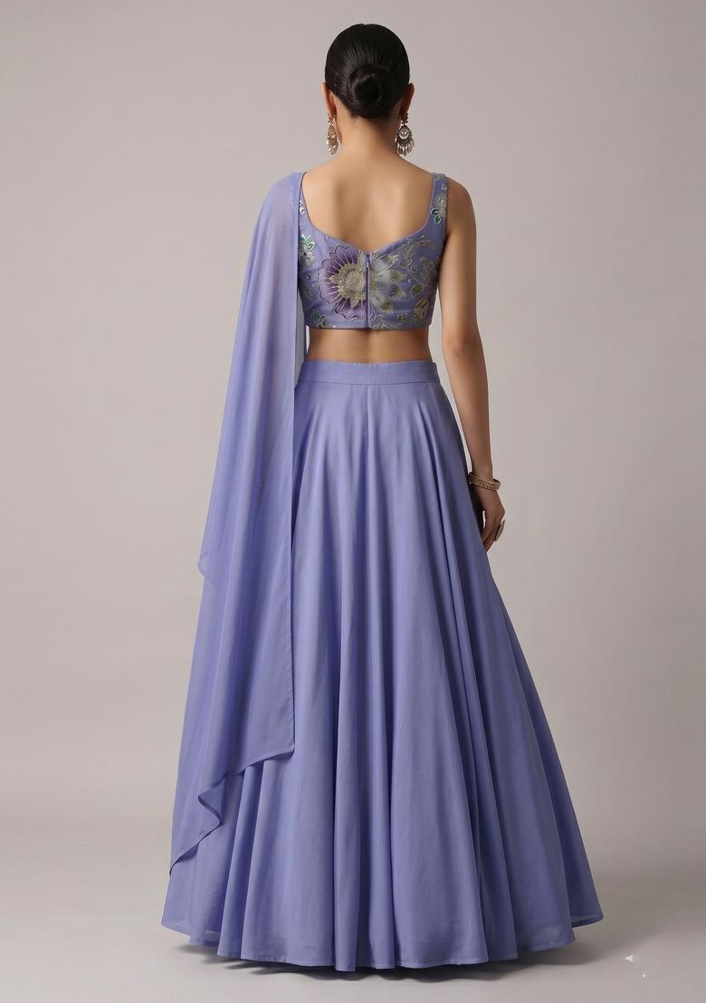 Lavender Embroidered Organza Lehenga Set - Indya