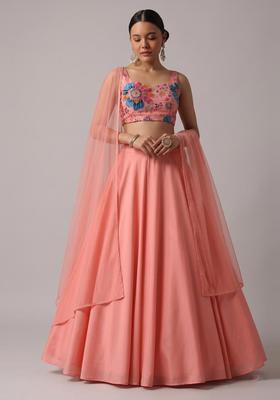 Peach Embroidered Organza Lehenga Set