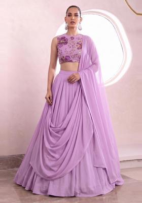 Lavender Embroidered Organza Lehenga Set