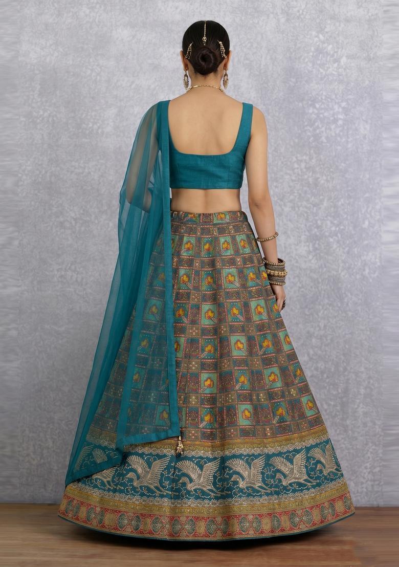 Blue Embroidered Silk Blend Lehenga Set - Indya
