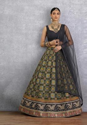Grey Printed Lehenga Set