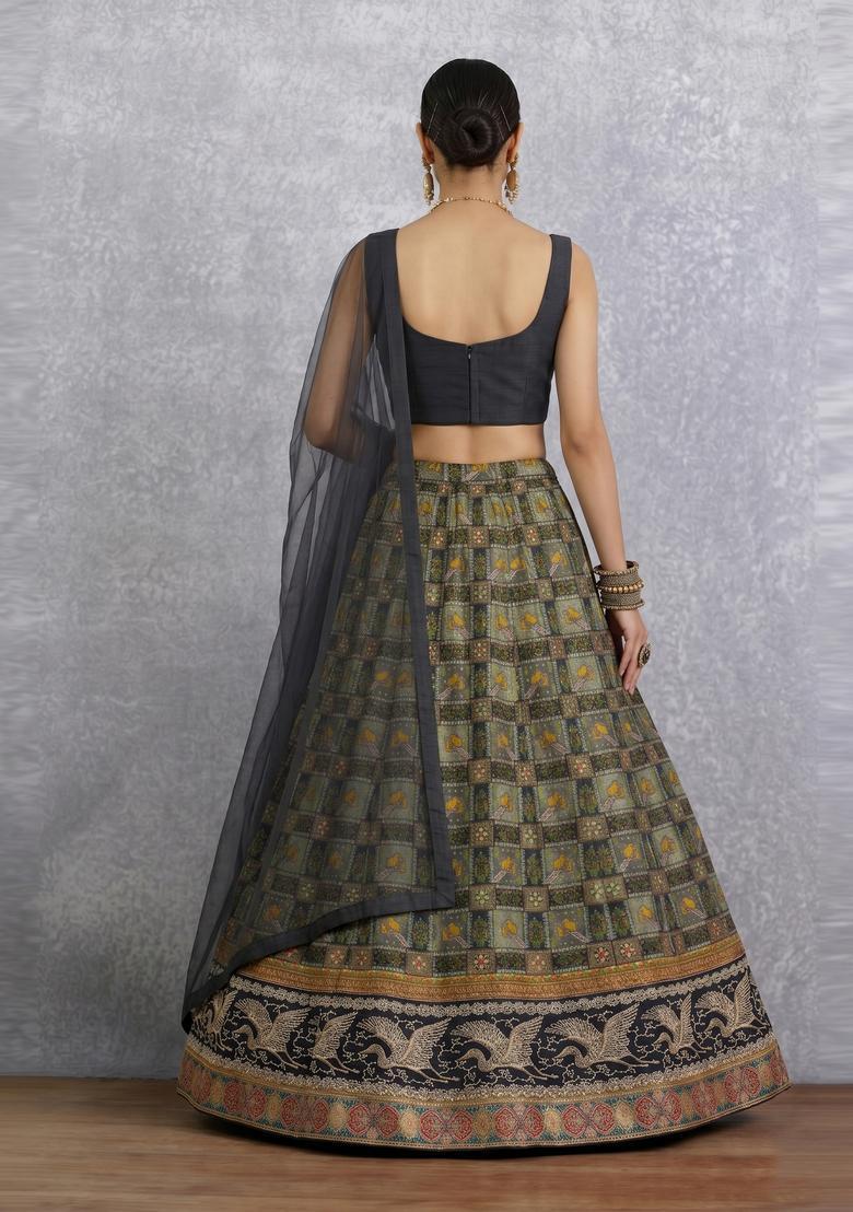 Grey Printed Lehenga Set - Indya
