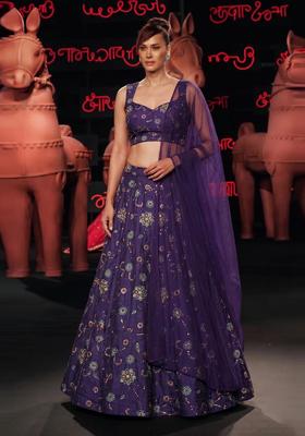 Deep Purple Embroidered Crepe Lehenga Set