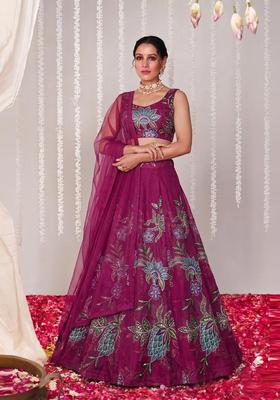 Magenta Embroidered Organza Lehenga Set