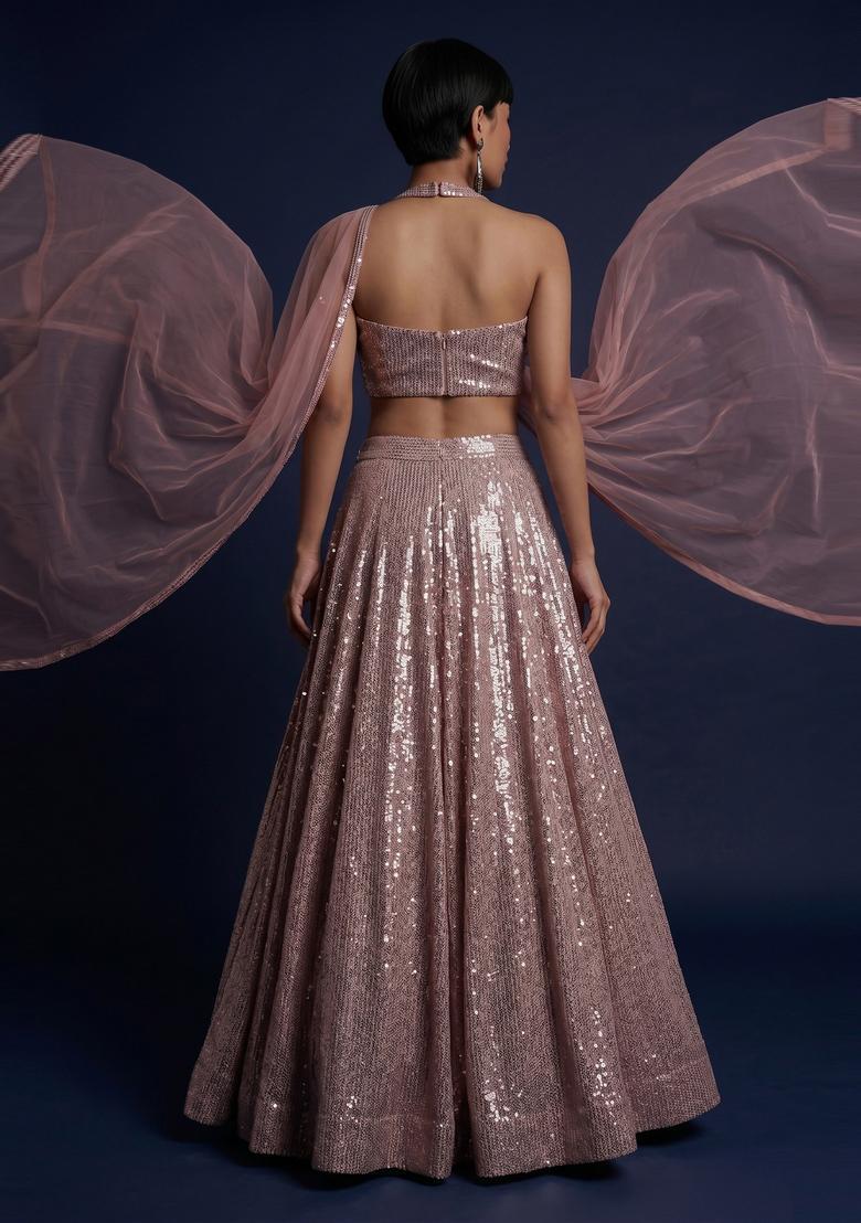 Dusty Pink Embroidered Lehenga Set - Indya