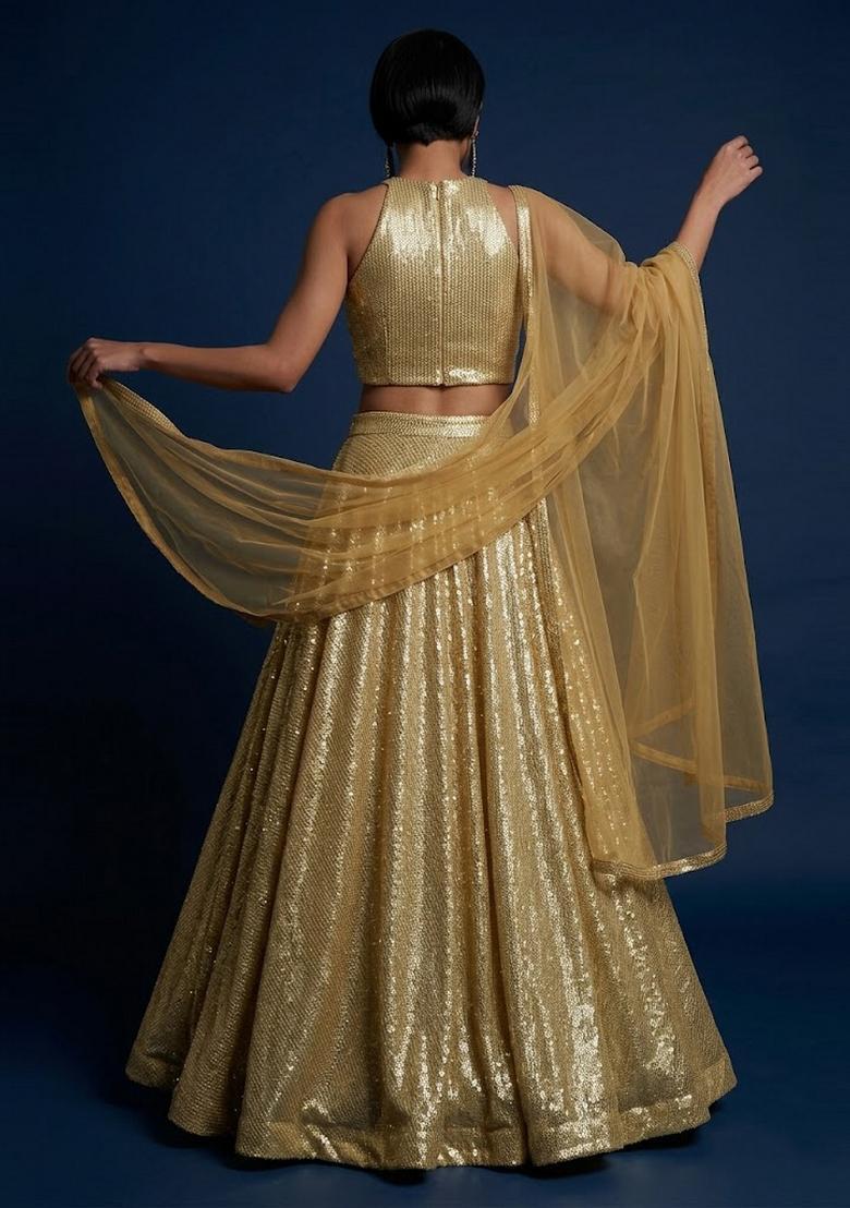 Gold Embroidered Lehenga Set - Indya