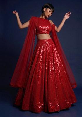 Deep Red Embroidered Lehenga Set