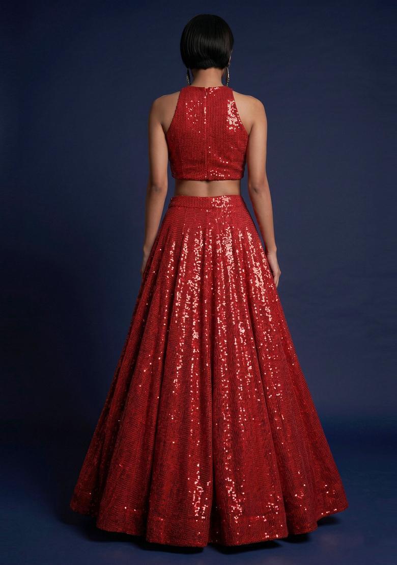 Deep Red Embroidered Lehenga Set - Indya