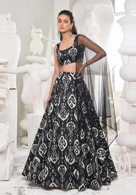 Black Printed Georgette Lehenga Set