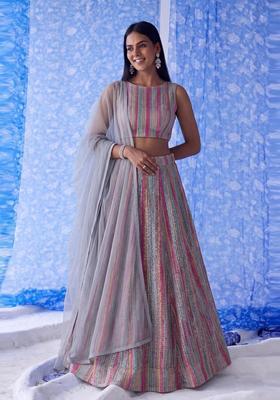 Dusty Blue Embroidered Lehenga Set