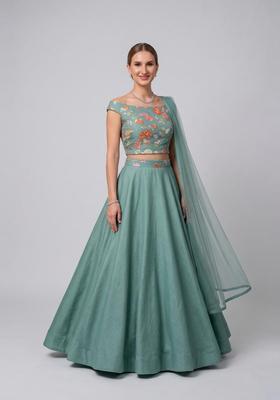 Pastel Green Embroidered Organza Lehenga Set