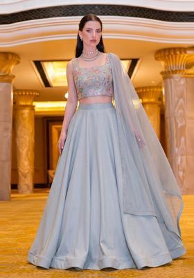 Grey Embroidered Crepe Lehenga Set