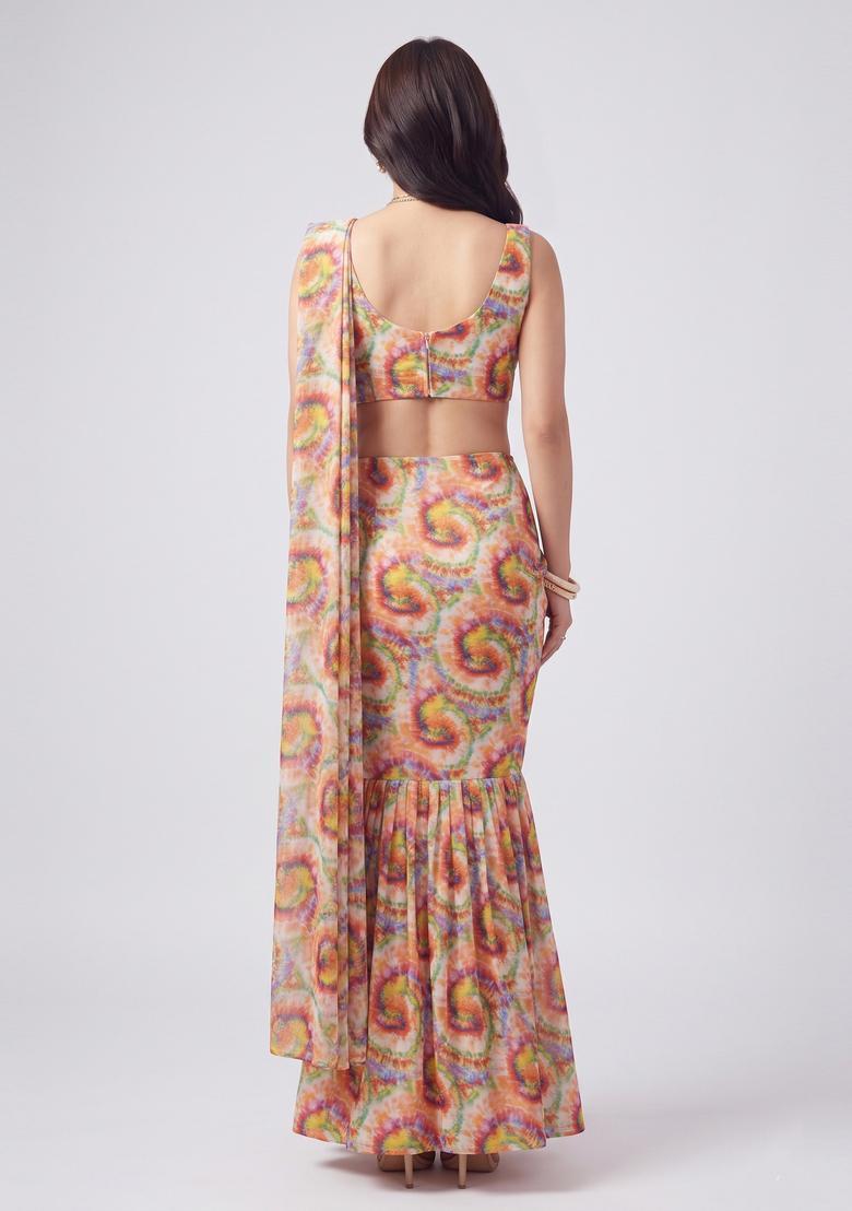 Multicolor Printed Georgette Lehenga Set - Indya