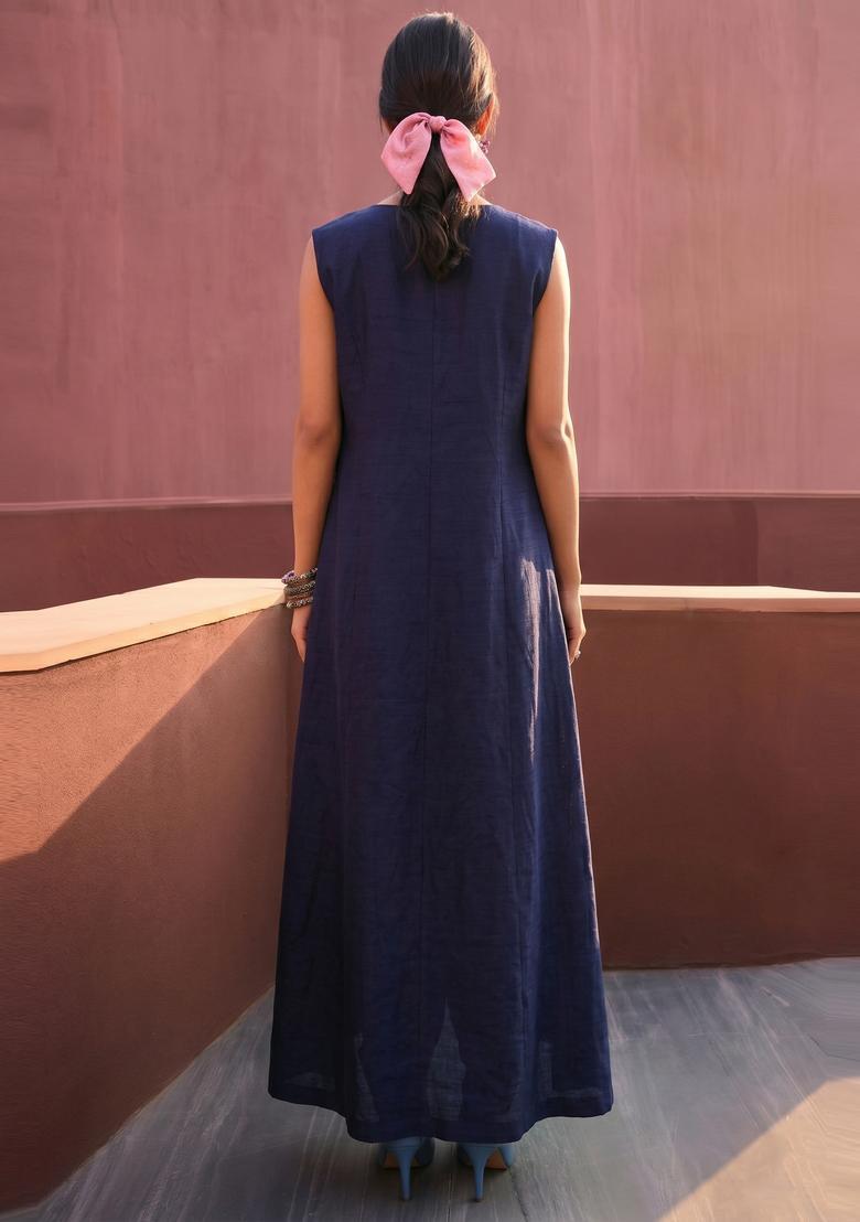 Navy Blue Brocade Fusion Set - Indya