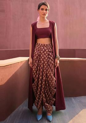 Maroon Brocade Fusion Set
