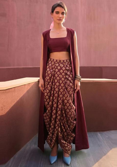 Maroon Brocade Fusion Set
