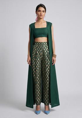 Dark Green Brocade Fusion Set