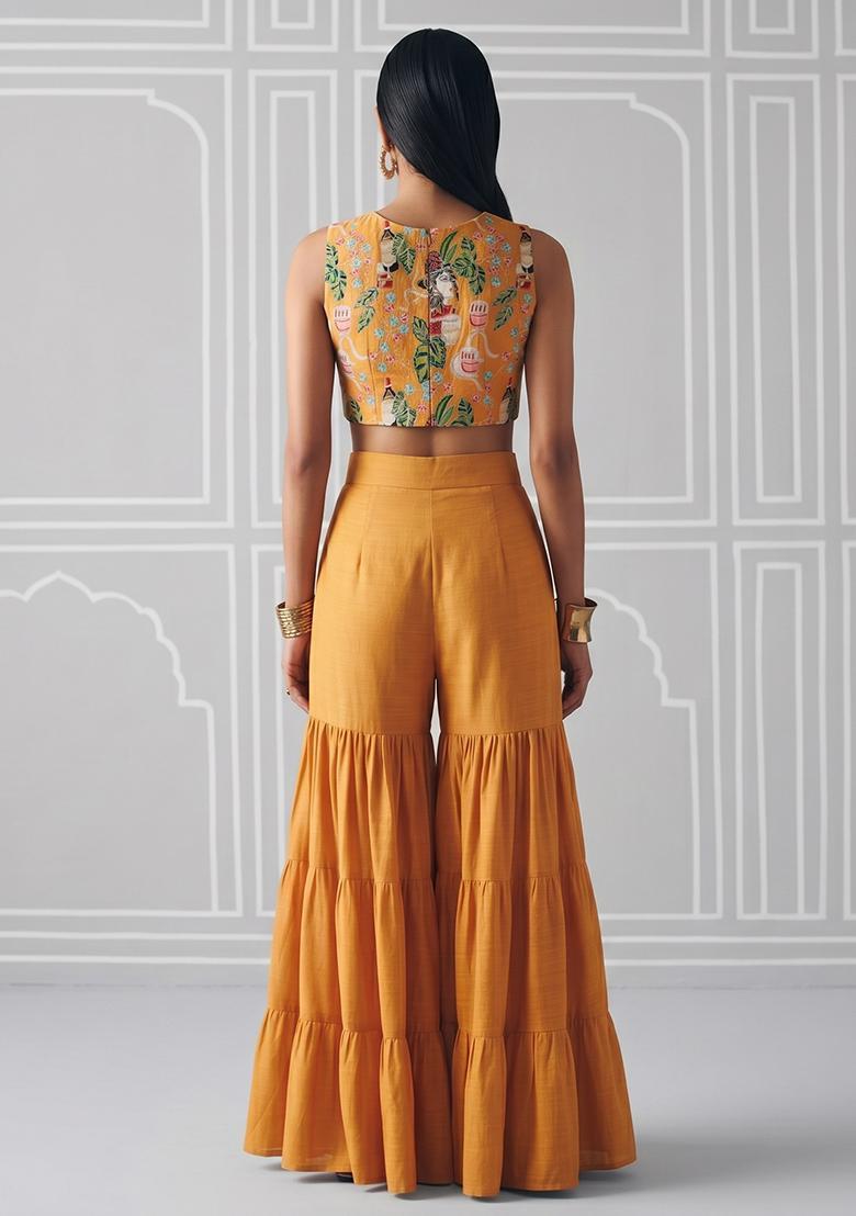 Orange Printed Crepe Fusion Set - Indya