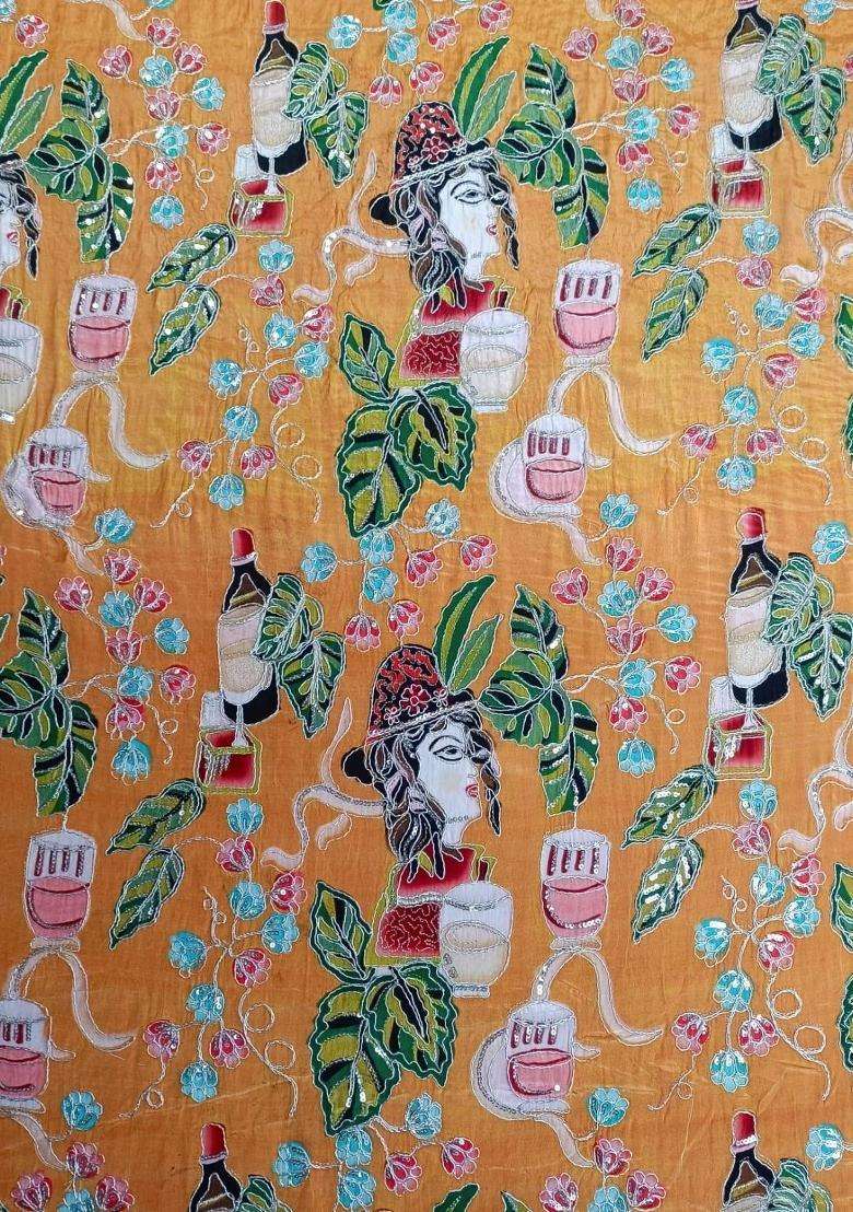 Orange Printed Crepe Fusion Set - Indya