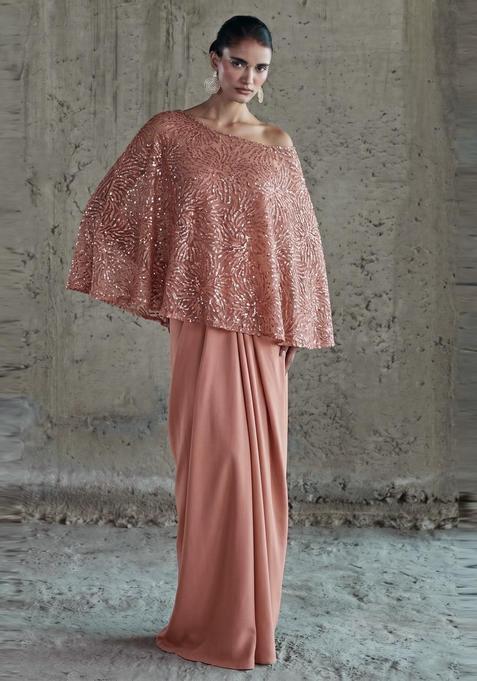 Brown Sequin Net Fusion Set