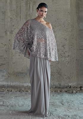 Steel Grey Sequin Net Fusion Set