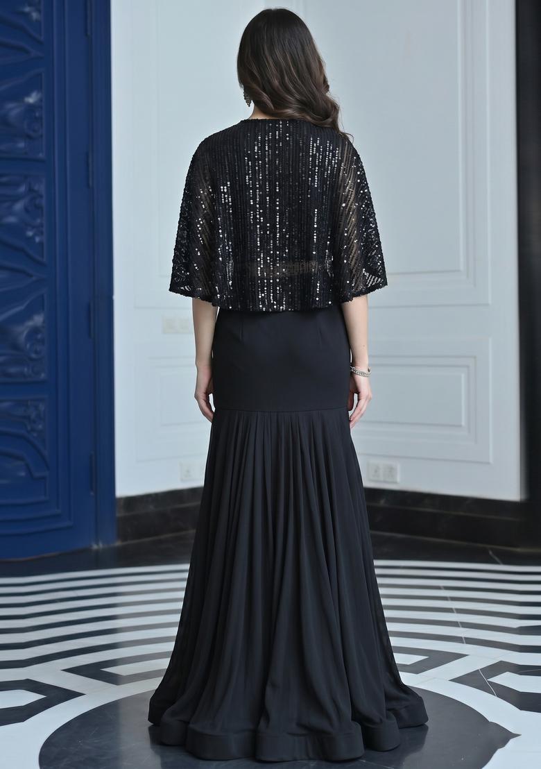 Black Sequin Net Fusion Set - Indya