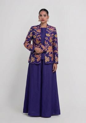 Deep Purple Printed Organza Fusion Set