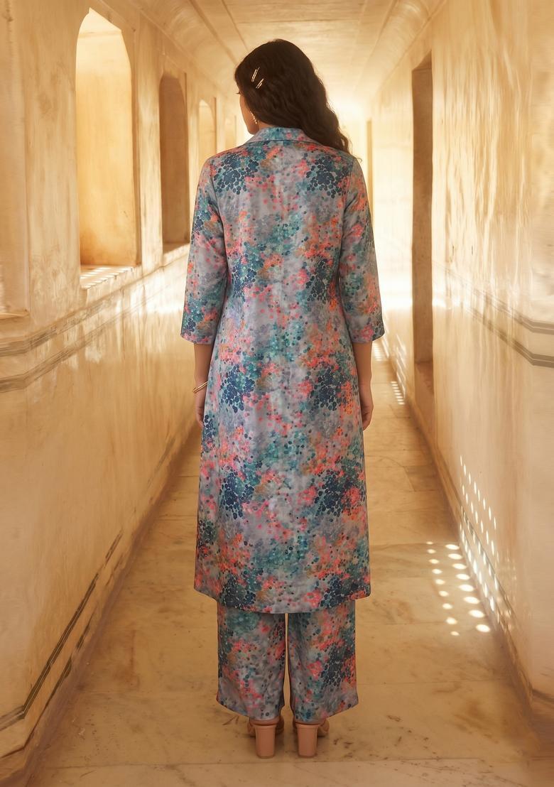 Steel Grey Printed Fusion Set - Indya