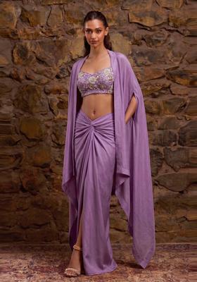 Mauve Embroidered Georgette Fusion Set