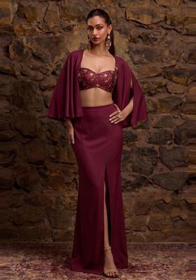 Deep Wine Embroidered Tissue Fusion Set